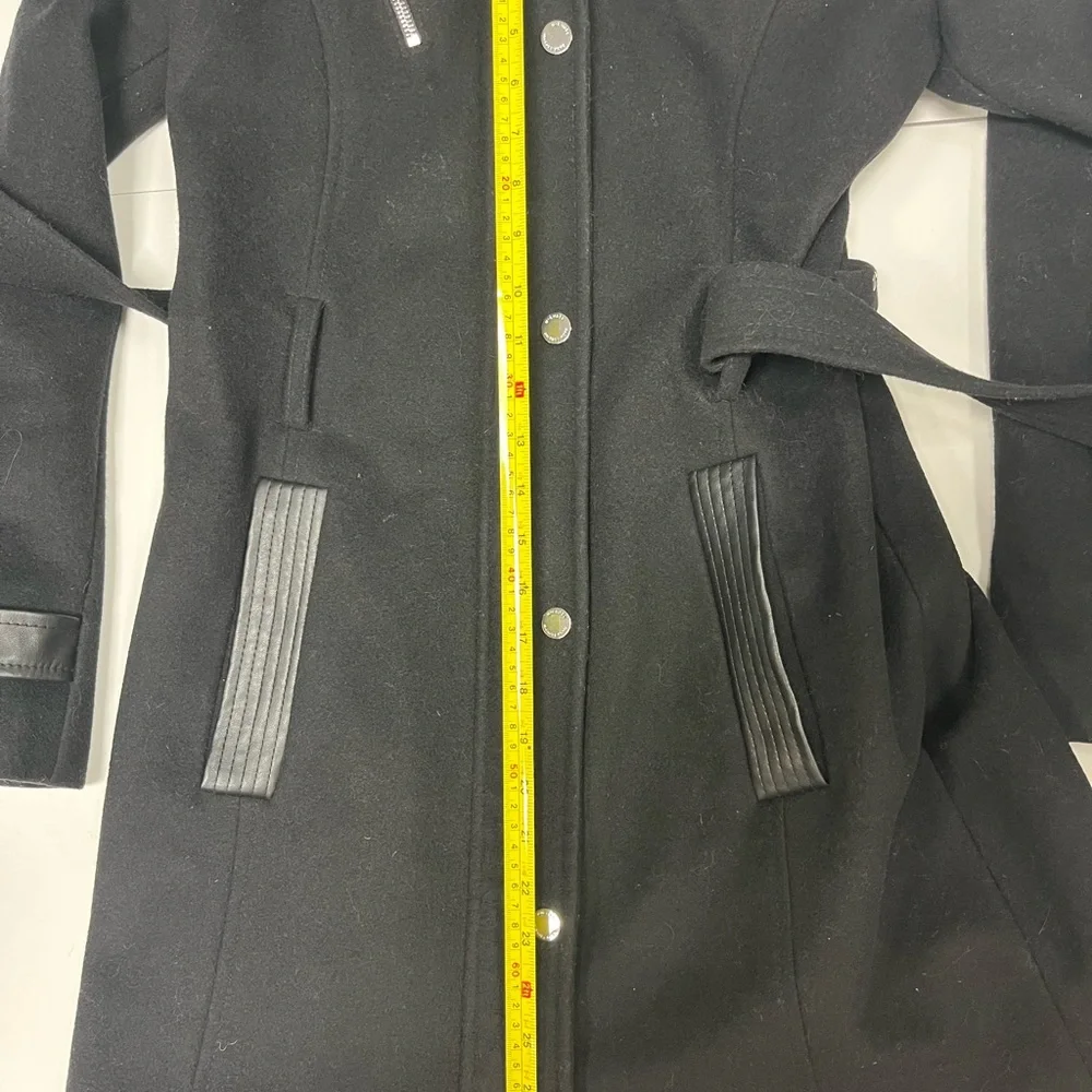 Michael Kors Long Women's Wool Pea Coat Silver Details Size XS Color Black - Picture 8 of 11